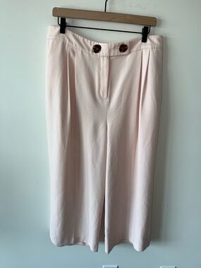 Topshop Blush Pink High-Waist Cropped Trousers with Tortoiseshell Buttons Sz 12